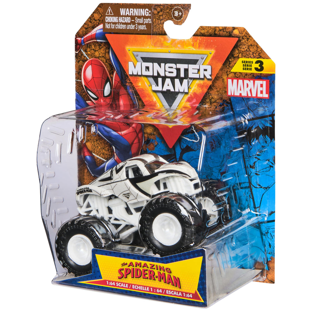 Monster Jam official Marvel logo truck highlighting branding for fans.