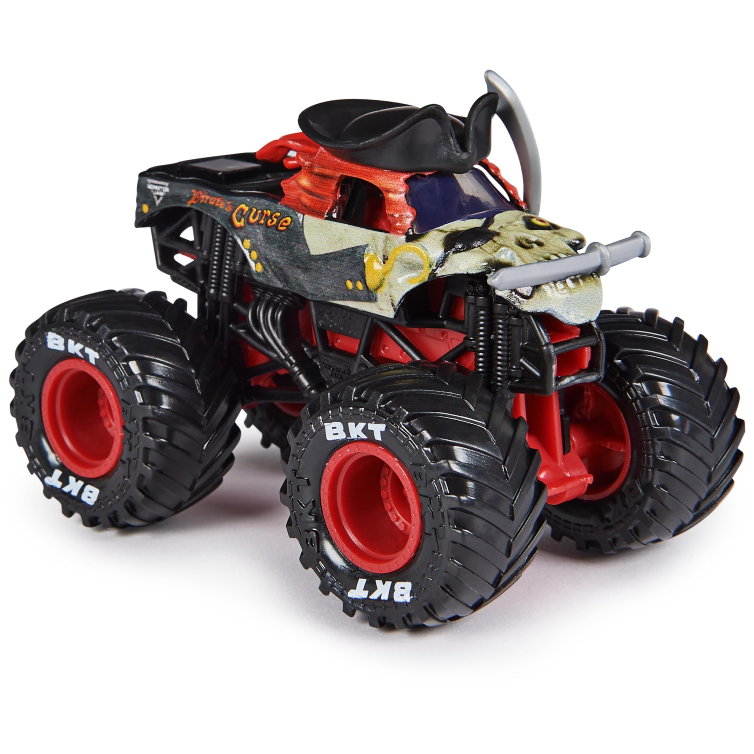 Monster Jam Pirates Curse 1:64-scale truck rear view showing detailed finish.