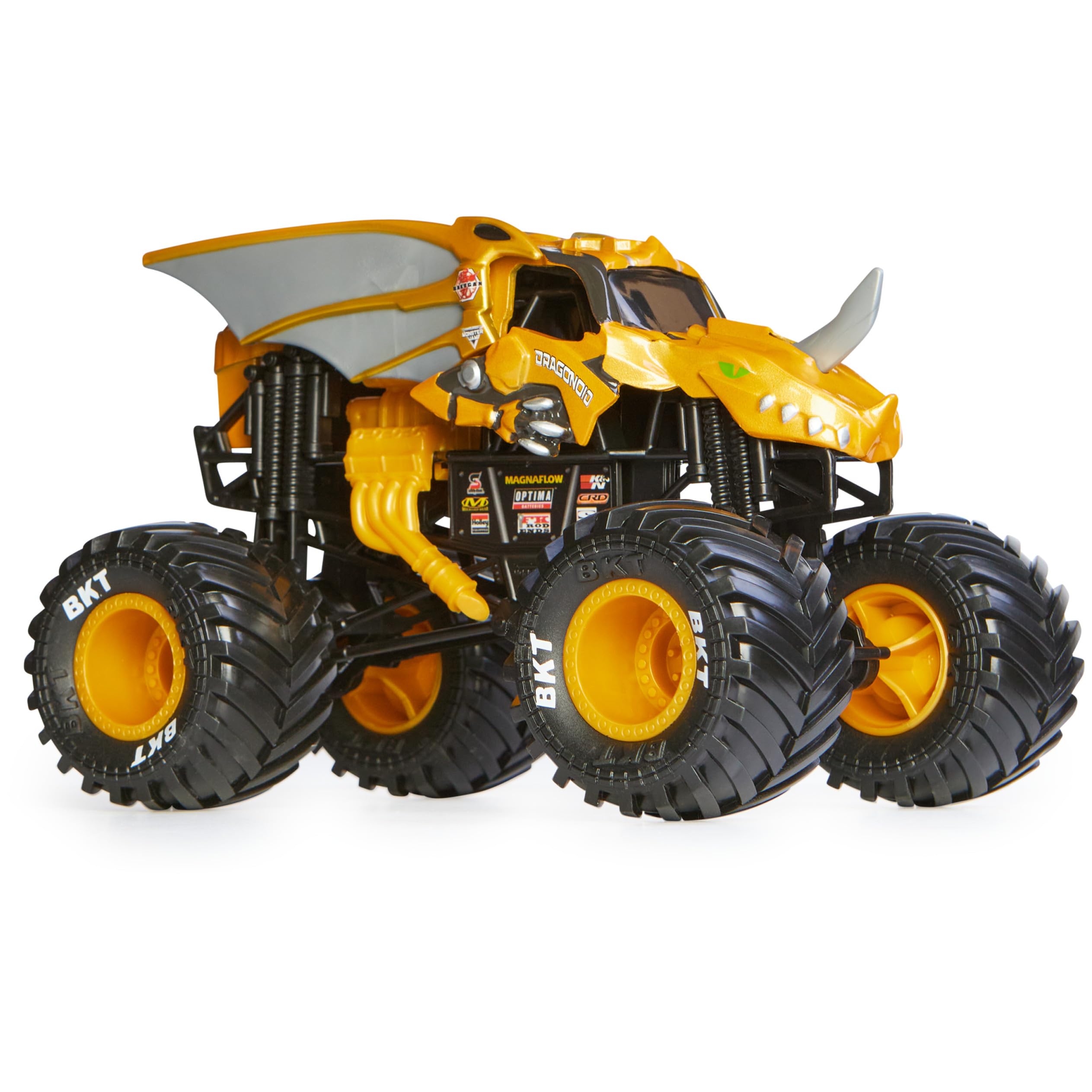 Monster Jam rubber BKT tires deliver traction for bold stunt play.