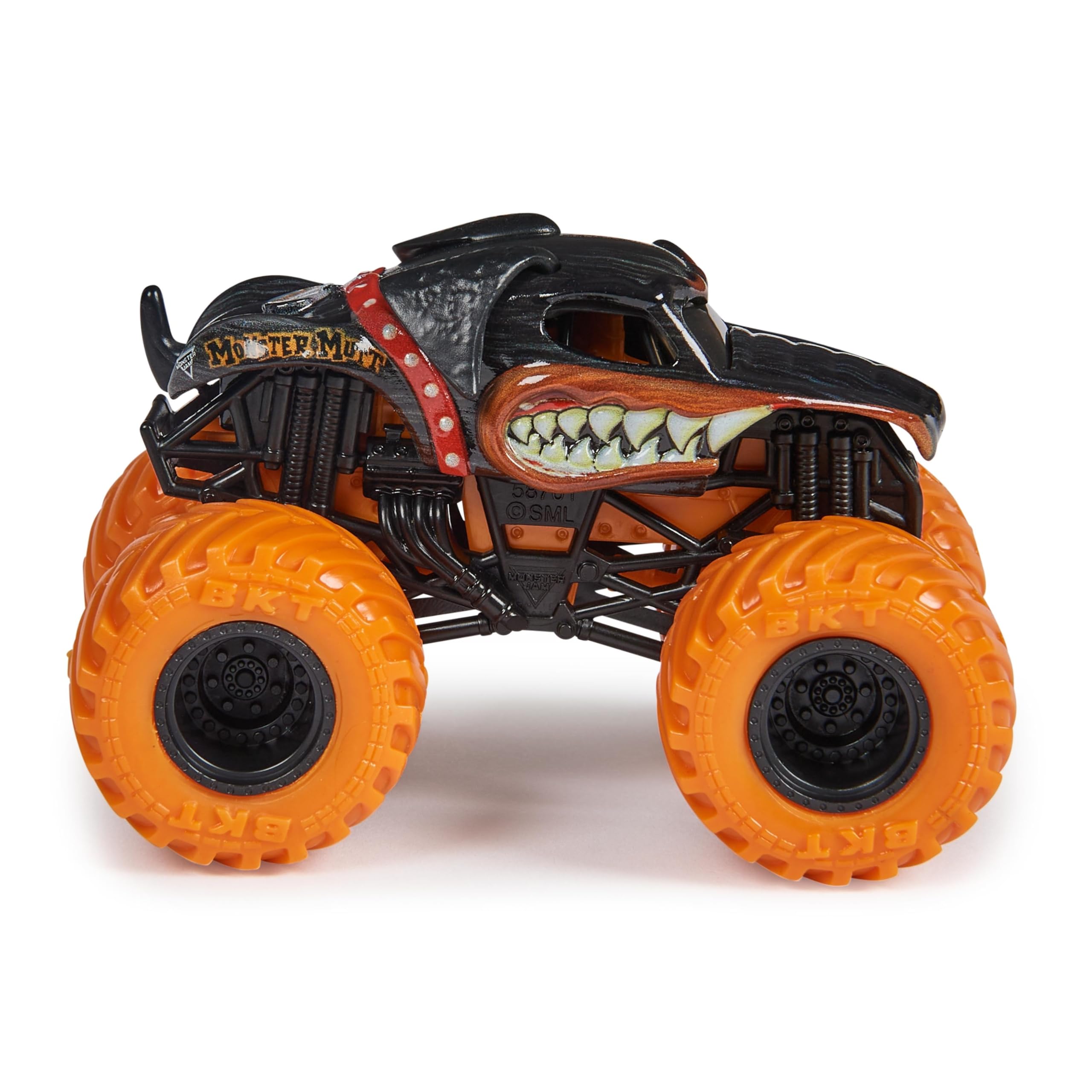 Monster Jam Ruff Crowd Monster Mutt Rottweiler rear-view highlights packaging and design.