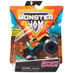 Monster Jam Scooby-Doo 1:64 truck with wheelie bar for dramatic wheelies.