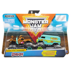 Monster Jam Scooby Doo vs Mysterty Machine 1:64 double pack with vivid graphics for display.