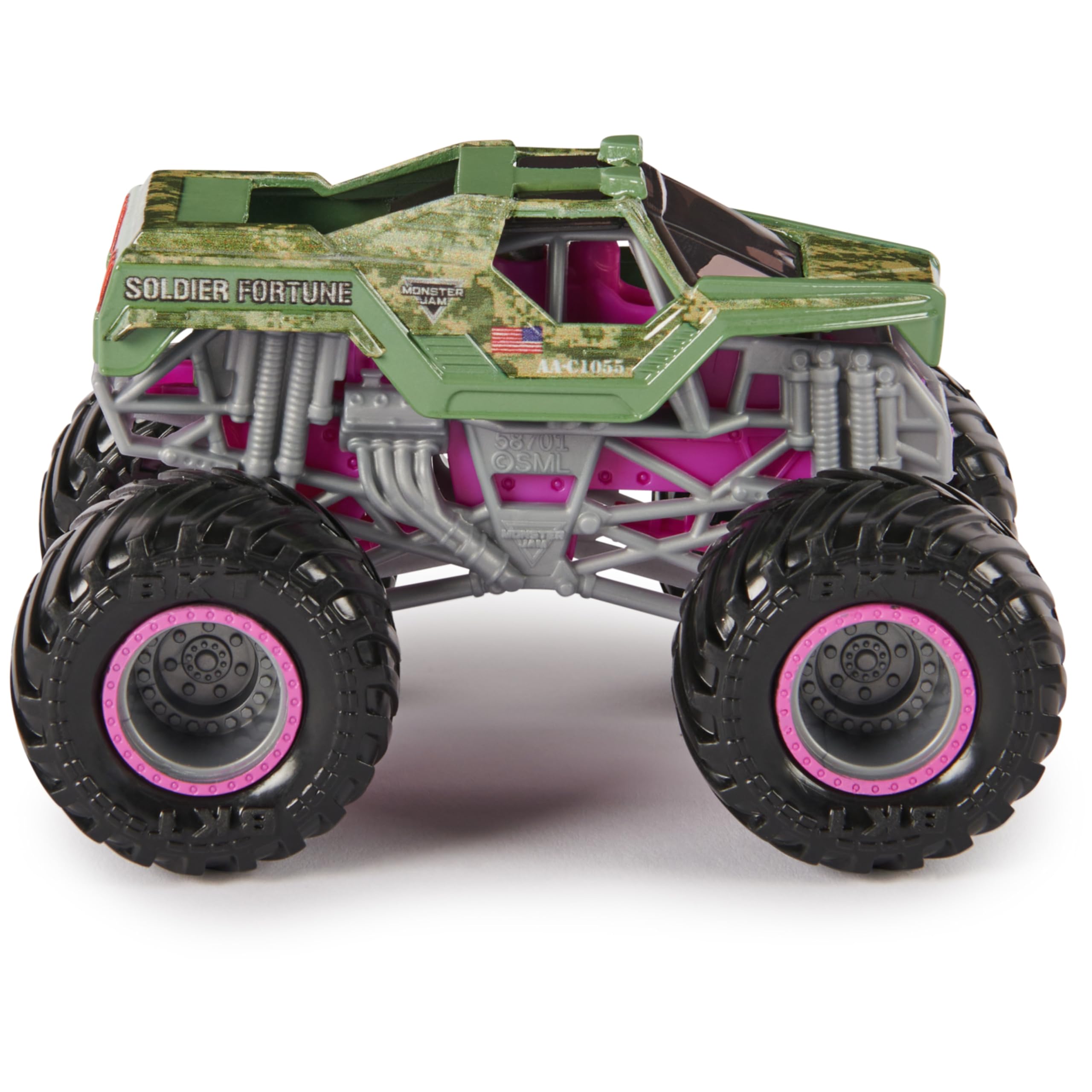 Monster Jam Soldier Fortune with official BKT tires delivers authentic look and sturdy performance.