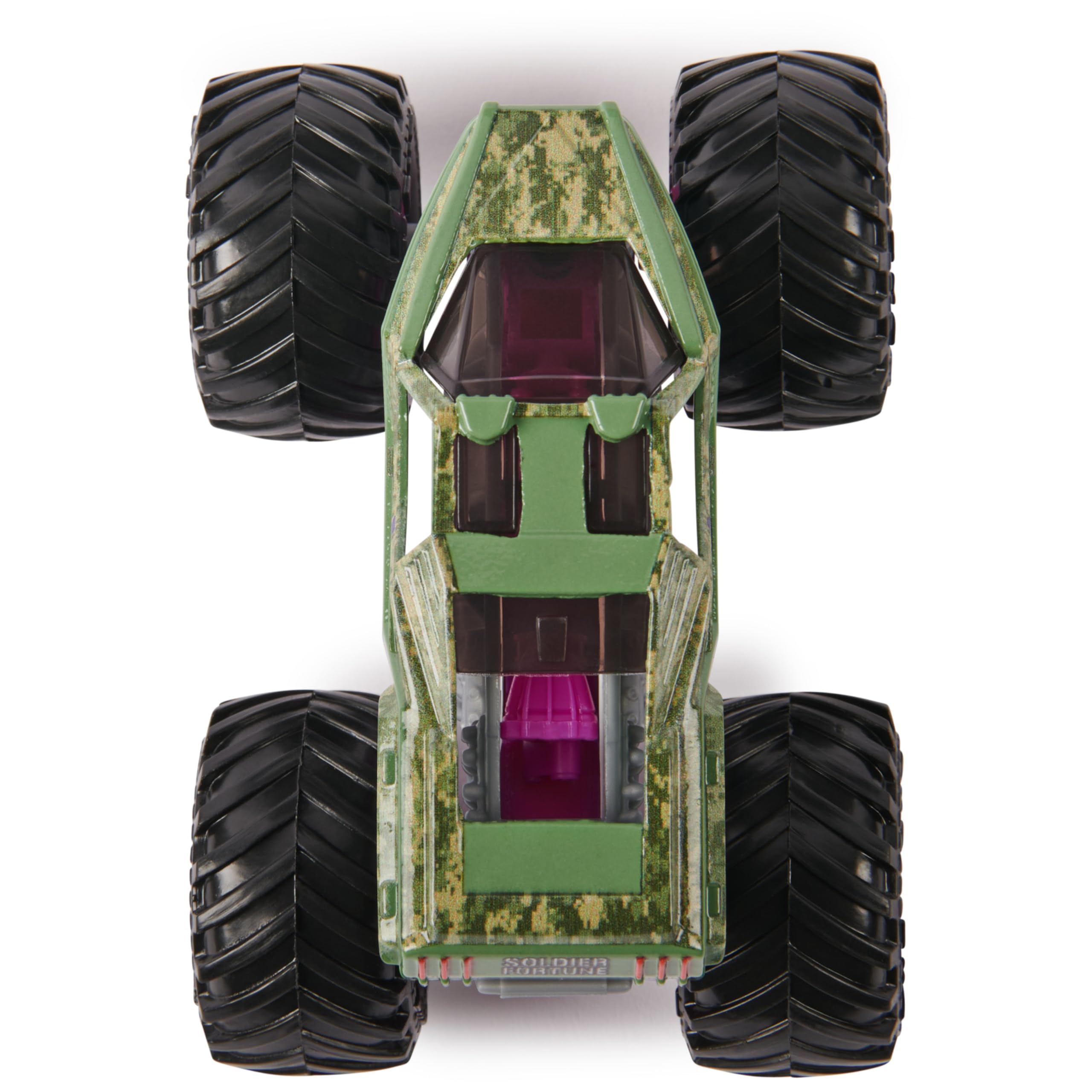 Monster Jam Soldier Fortune packaging QR code links to poster for interactive play.