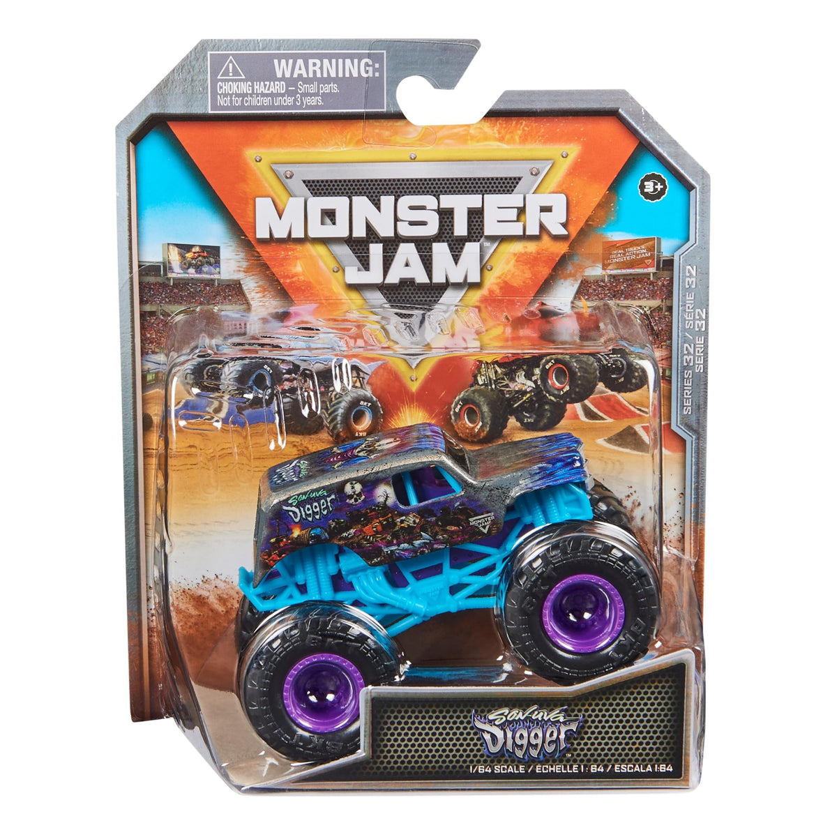 Monster Jam Son-uva Digger front view shows authentic graphics for display and collection.