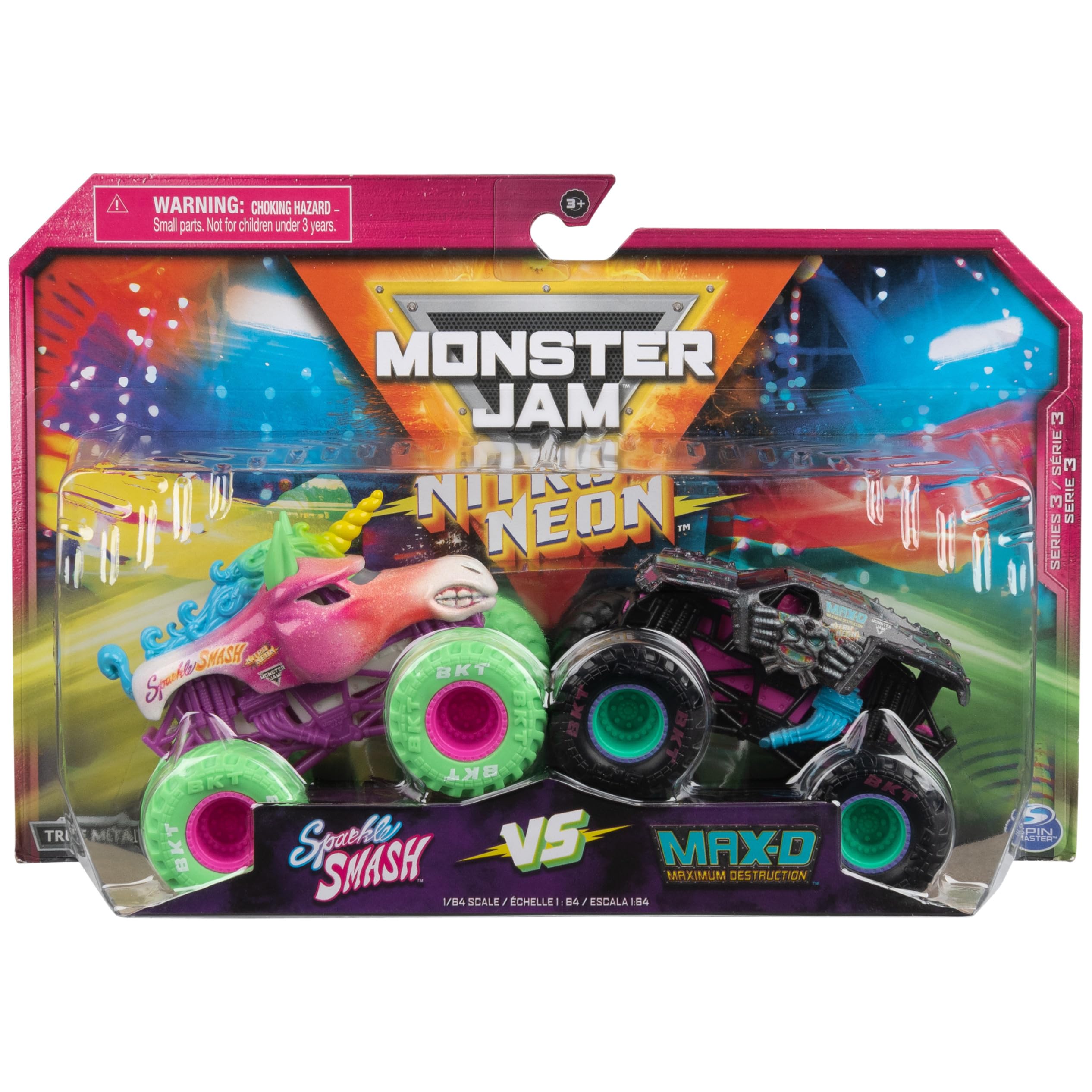 Monster Jam Sparkle Smash Neon front view for imaginative play