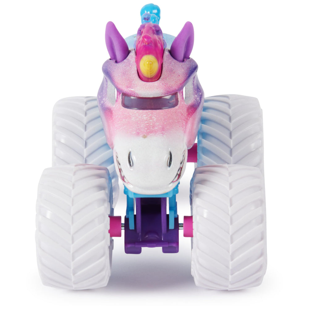 Monster Jam Sparkle Smash stylized chassis adds real-world swagger to toy collection.