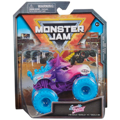Monster Jam Sparkle Smash truck front view with bold graphics and sturdy die-cast build.