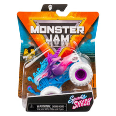 Monster Jam Sparkle Smash truck front view with bold graphics for display