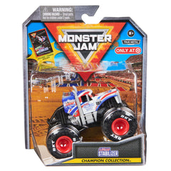 Monster Jam Lucas Stabilizer 1:64 truck with collectible card for display and collection.