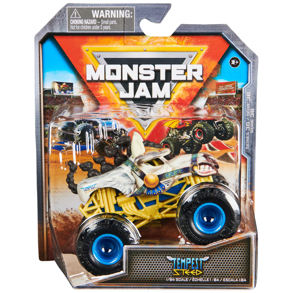 Monster Jam Tempest Steed 1:64 front view with bold graphics and ready-to-race stance