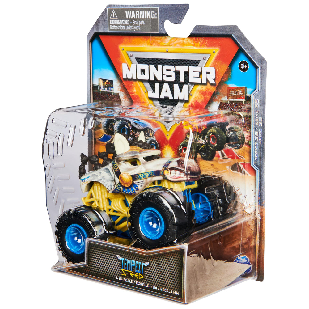 Monster Jam Tempest Steed 1:64 packaging shows collector poster