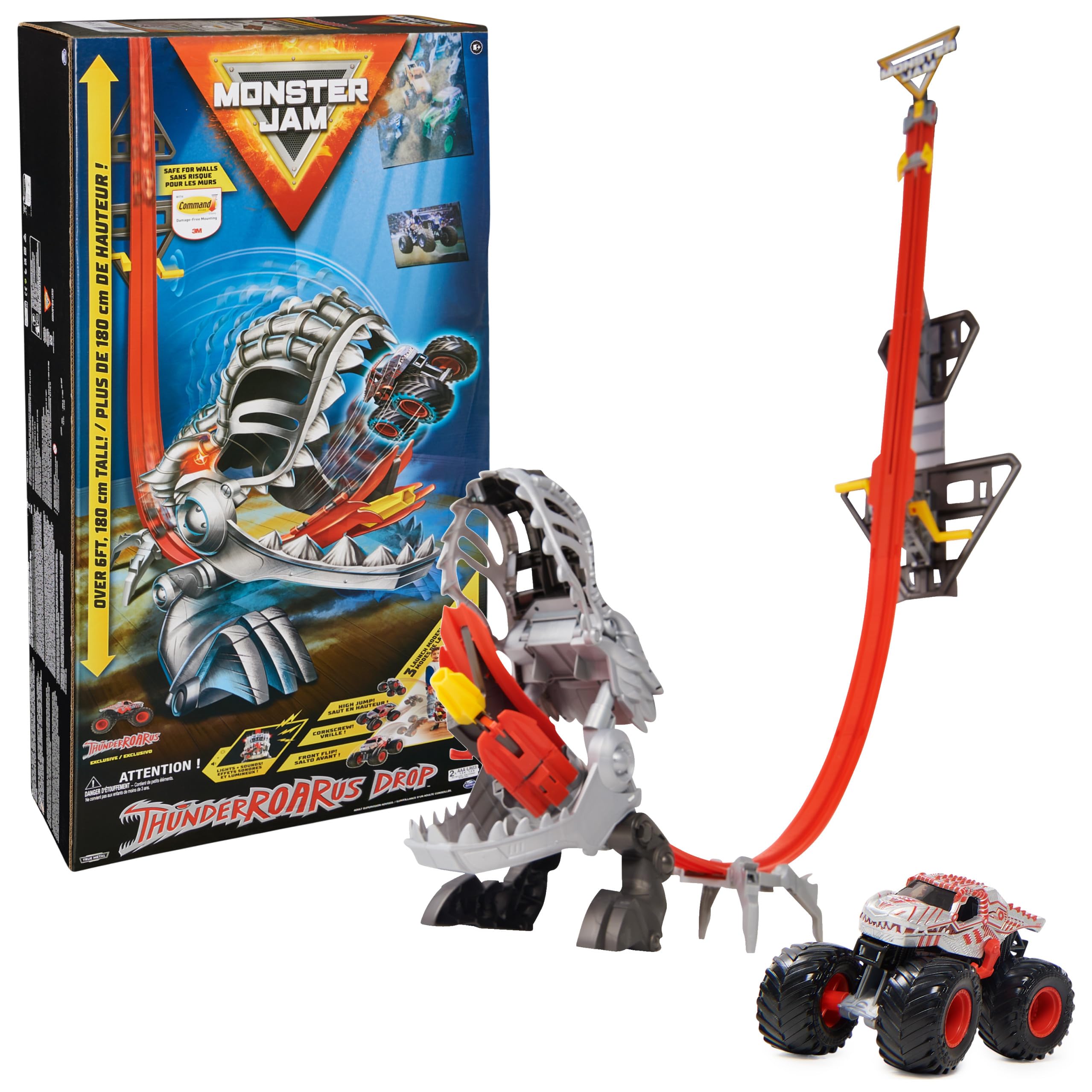 Monster Jam ThunderROARus drop playset mounted on wall for immersive action