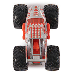 A lineup of Monster Jam trucks ready for collection and display.