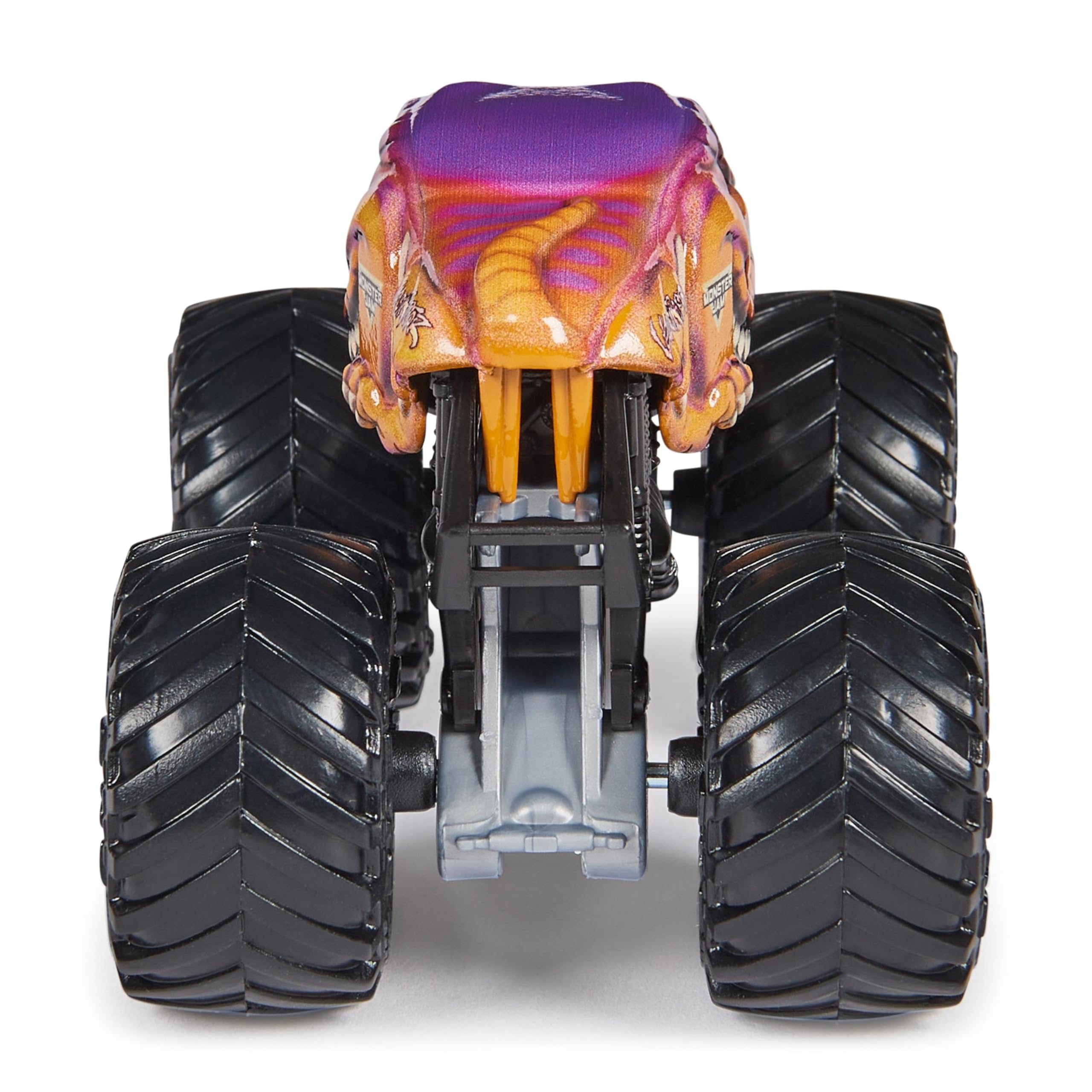 Monster Jam Velociraptor chassis detail showcases craftsmanship and scale accuracy.
