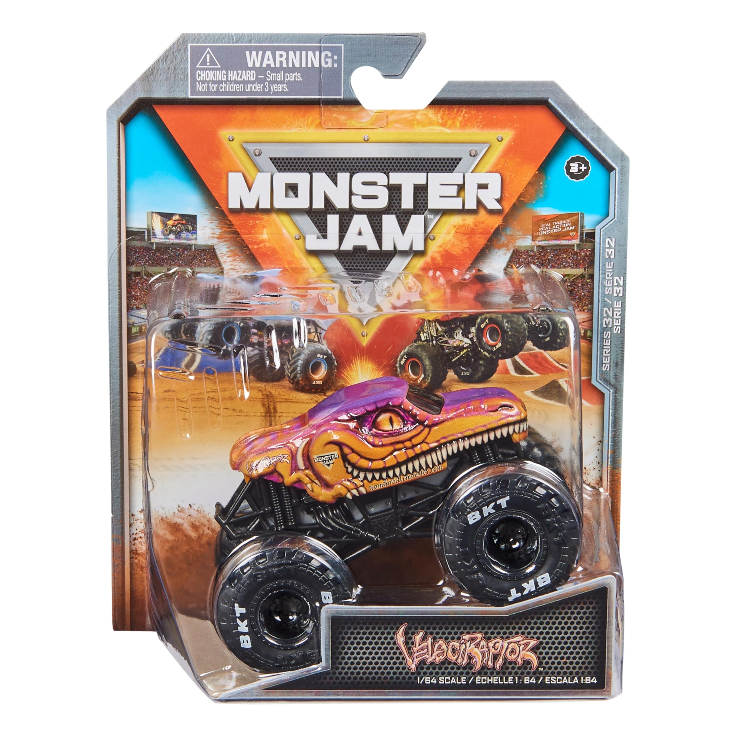 Monster Jam Velociraptor diecast front view for vivid display and collection.
