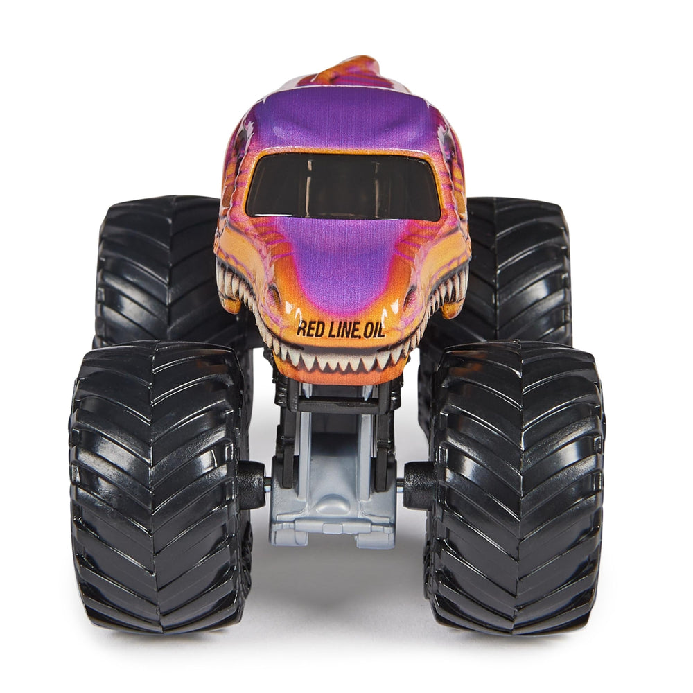 Monster Jam Velociraptor official BKT tires detail for authentic look.