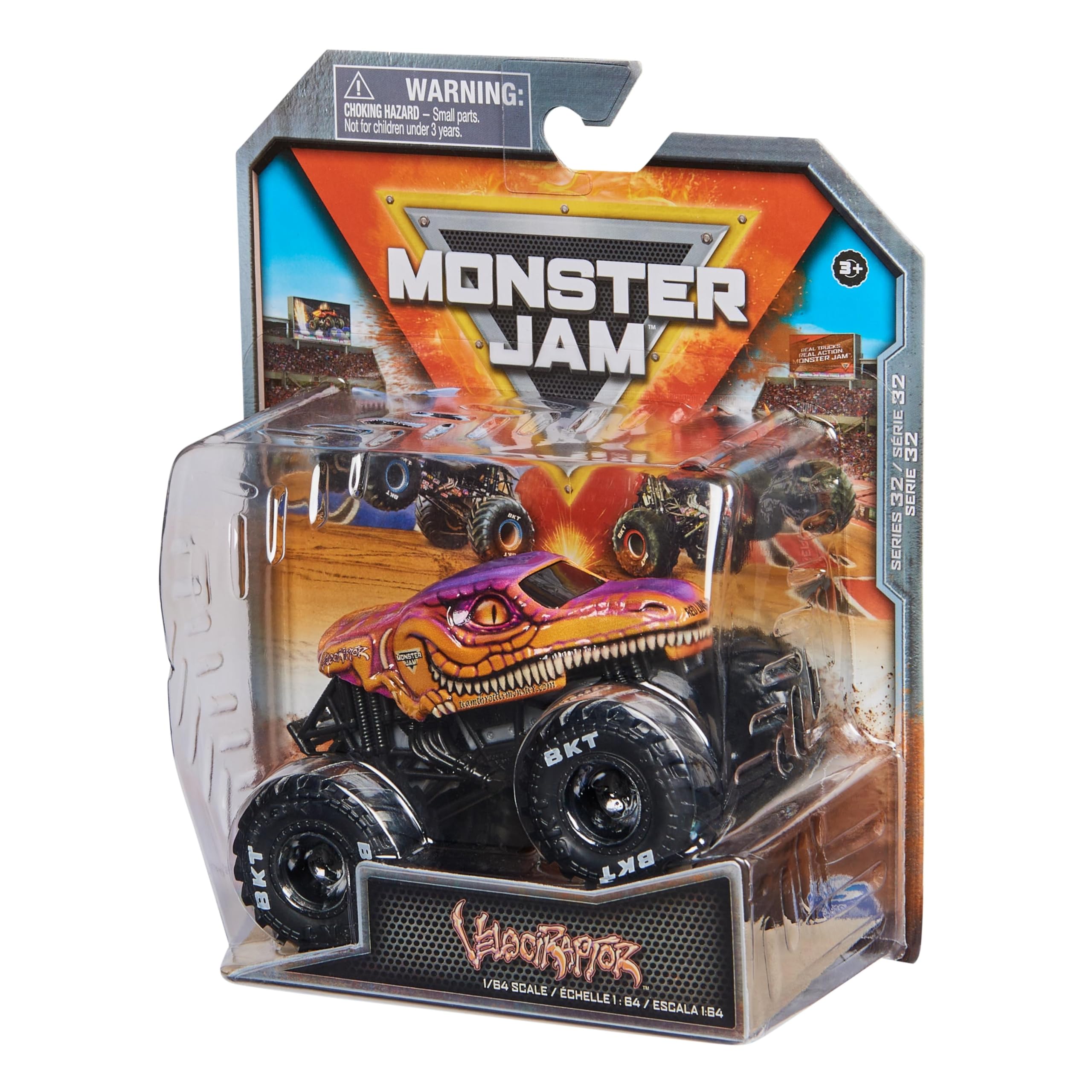 Monster Jam Velociraptor packaging box suitable for gifting and shelves.