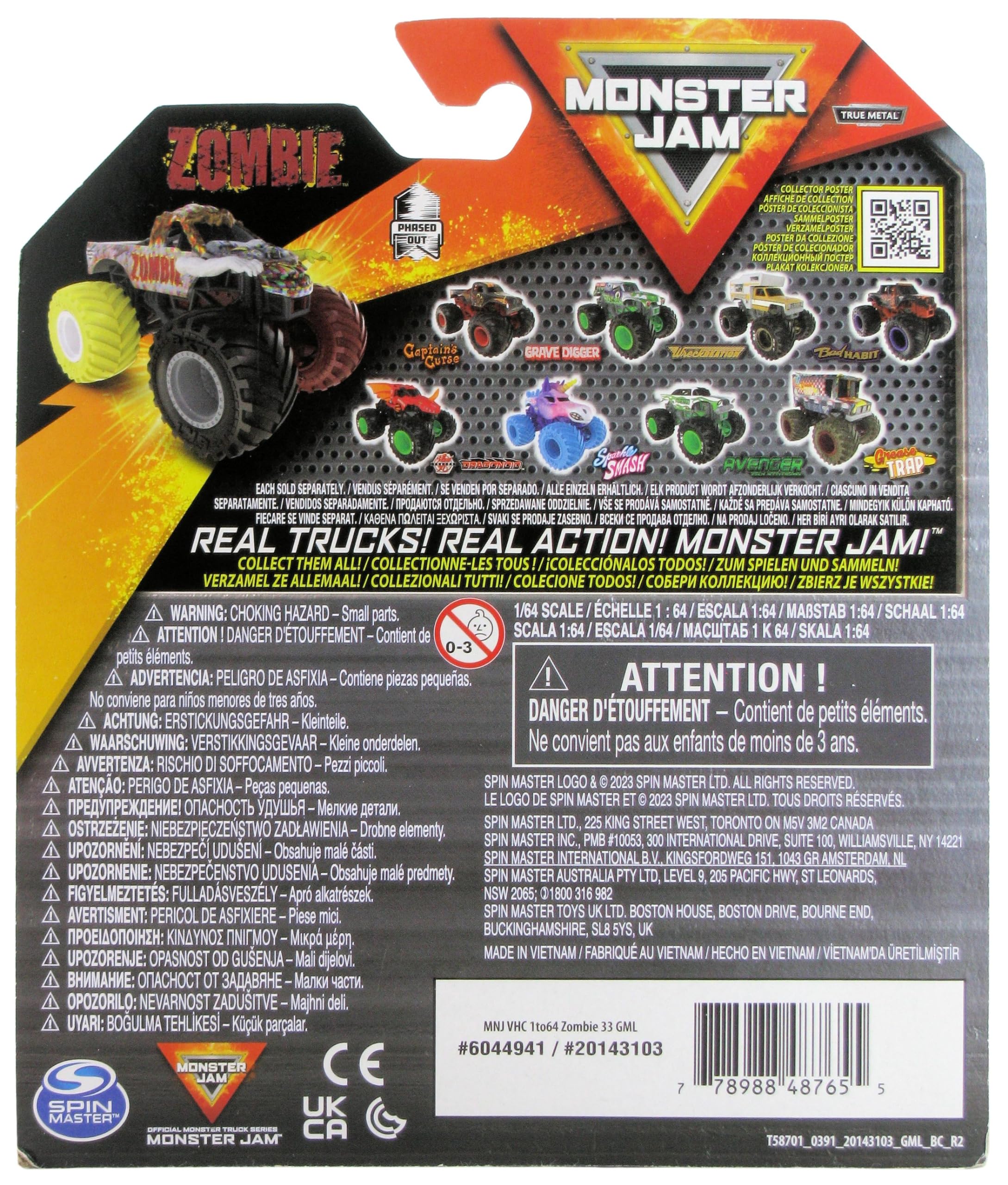 Monster Jam Zombie Series 33 packaging for safe storefront display.