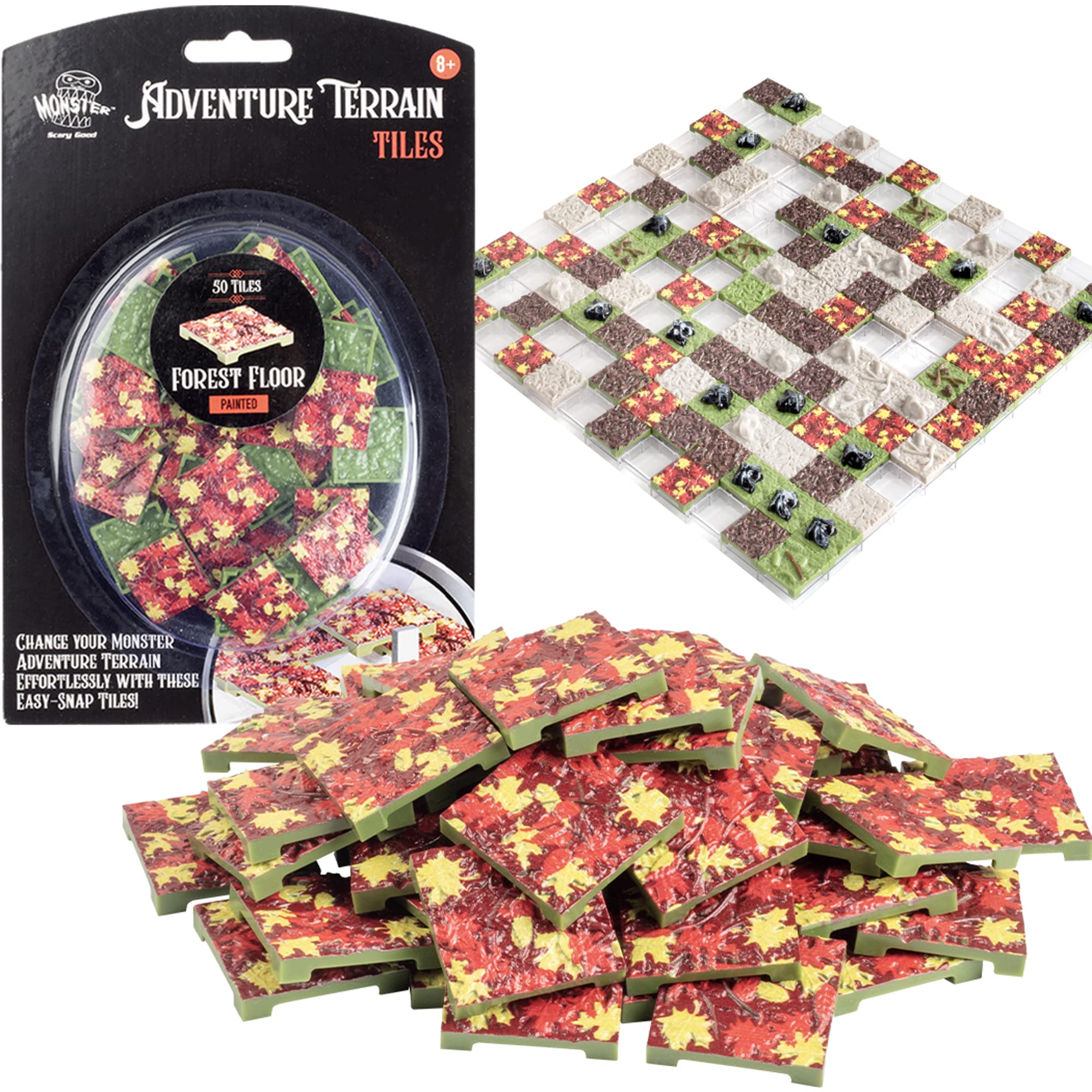 Monster Protectors forest floor tiles add textured forest terrain to your table