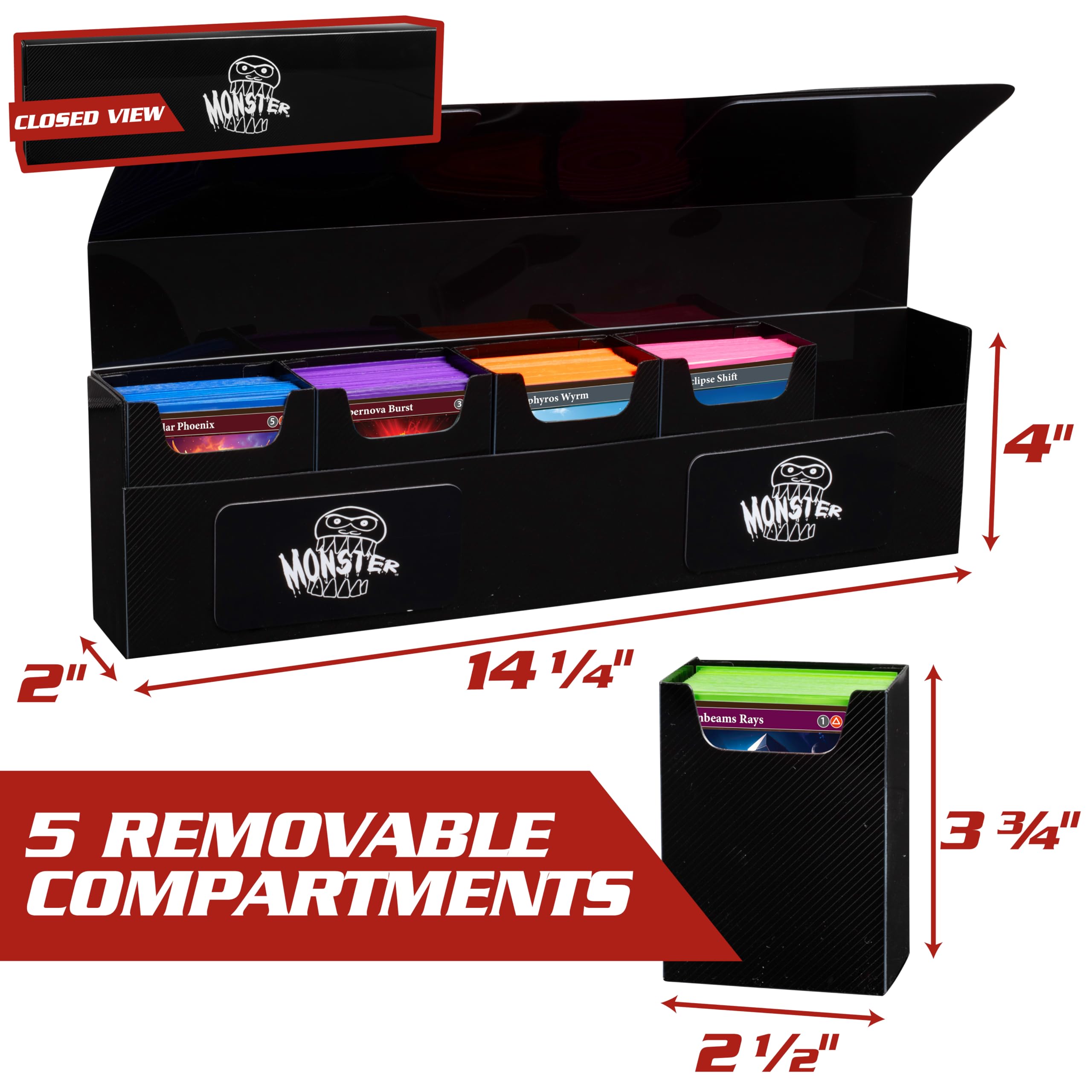 Monster Protectors Hydra XL deck box closed with magnetic latches for secure travel.