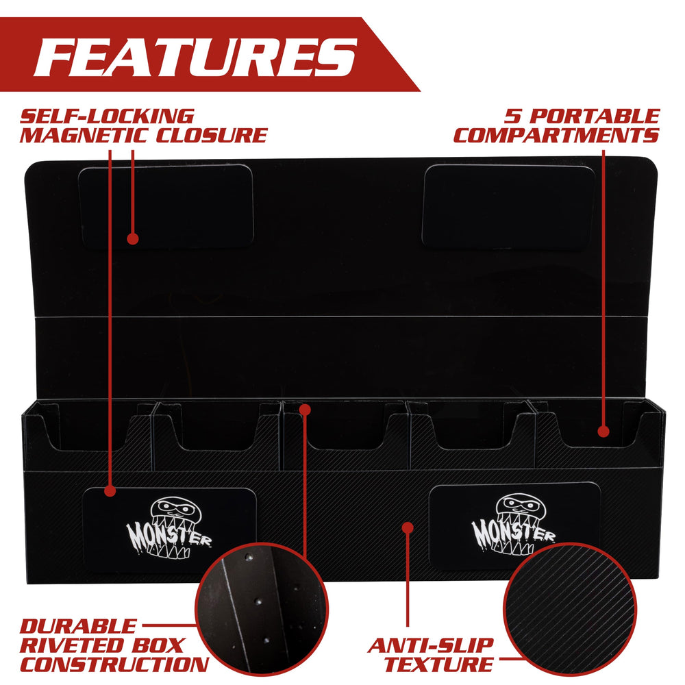 Monster Protectors Hydra XL deck box travel-ready fits in backpacks.