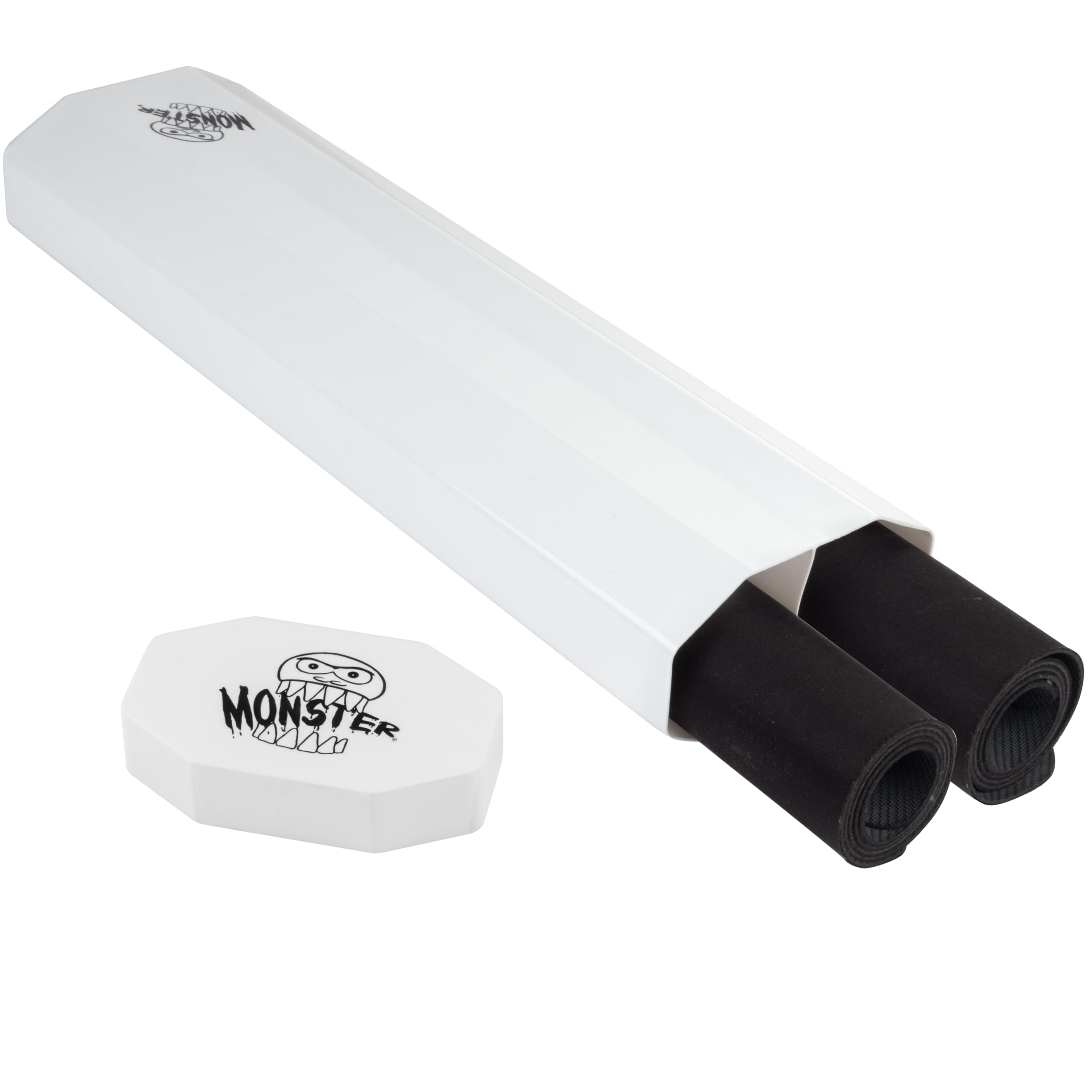 Monster Protectors prism dual playmat tube with two mats inside for on-the-go protection.