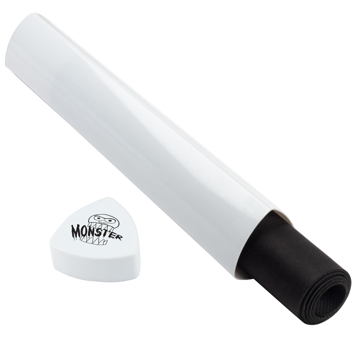 Monster Protectors prism playmat tube opaque white protects mats on the go from dust.