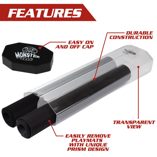 Monster Protectors prism tube, triangular design, keeps mats steady on tables.