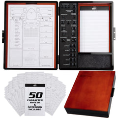 Monster Protectors wooden stat tracker case with secure storage for RPG dice and sheets
