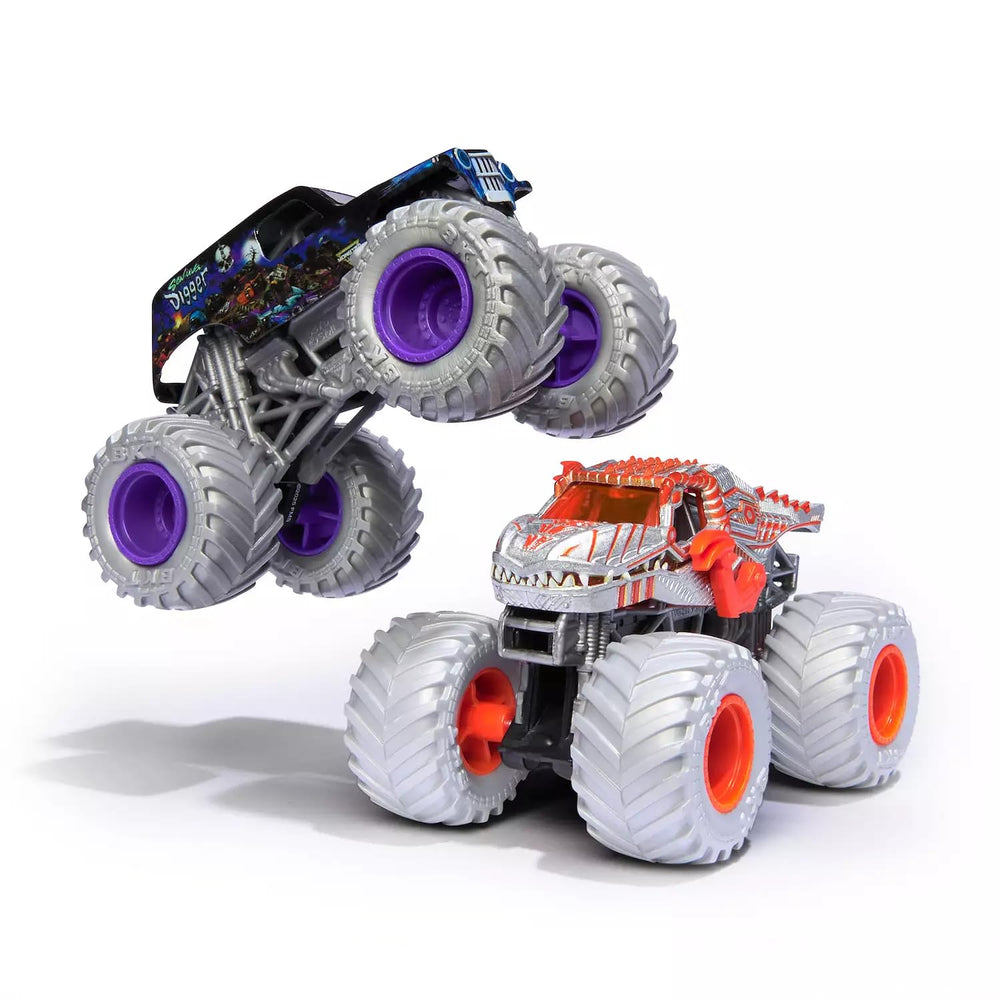 Monster Jam 1-64 scale detailing with chrome highlights for realism.