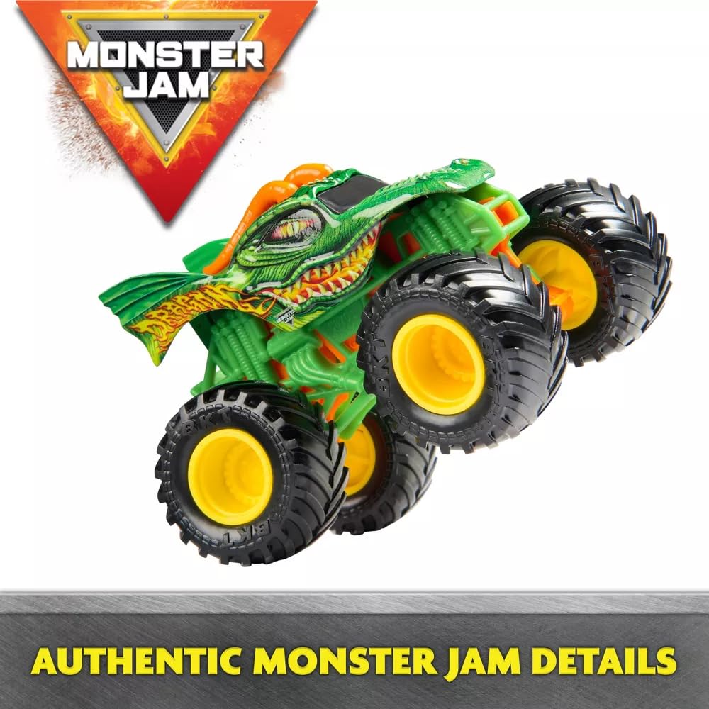 Monster Jam 1:64 die-cast construction supports rugged play