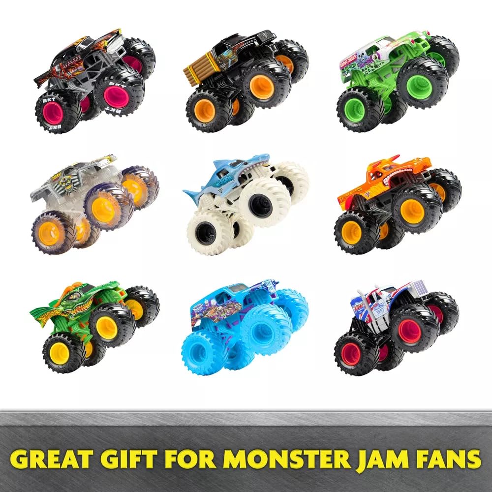 Monster Jam Megalodon 1:64 side view highlights durable die-cast detail for play