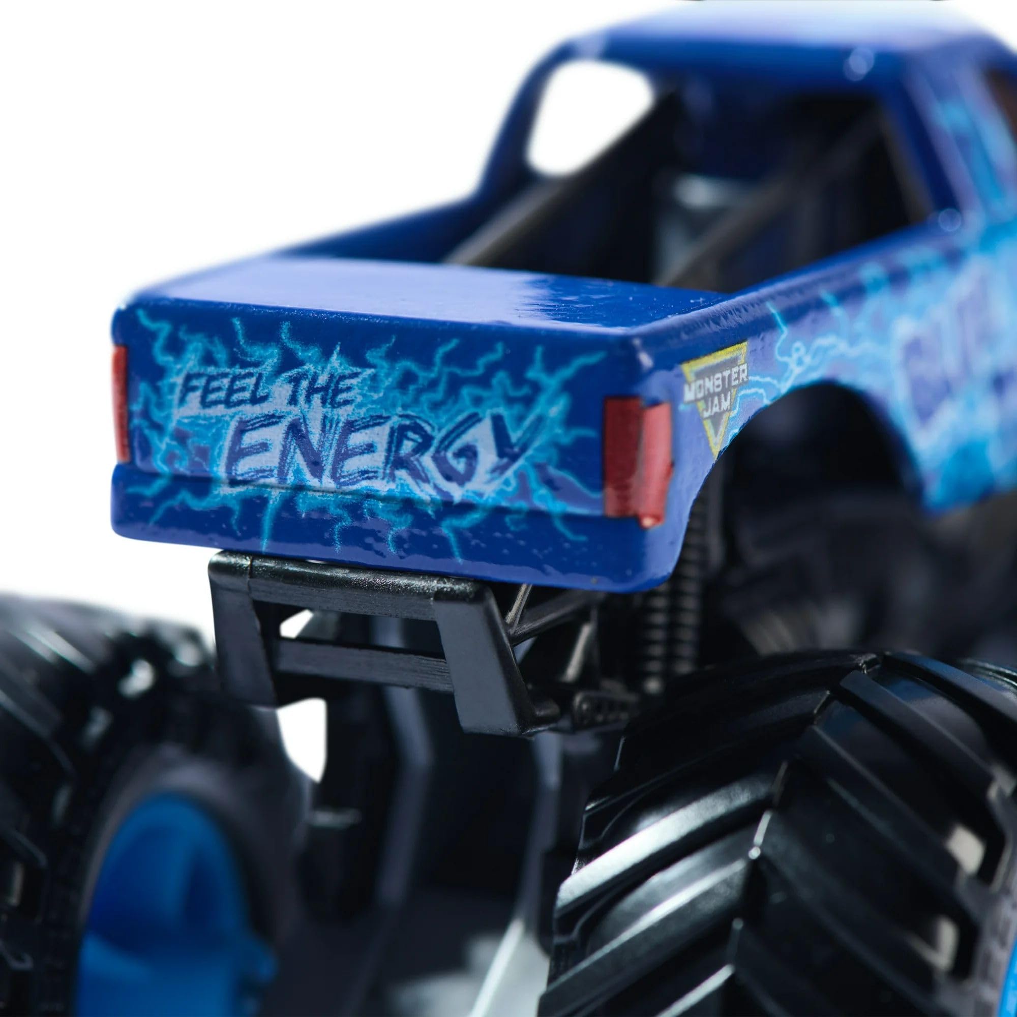 Monster Jam Blue Thunder detailed graphics emphasize bold branding and color contrast