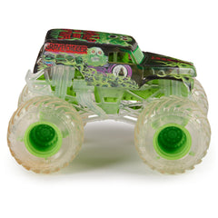 Monster Jam Grave Digger 1:64 side profile highlights decals and stance for play.