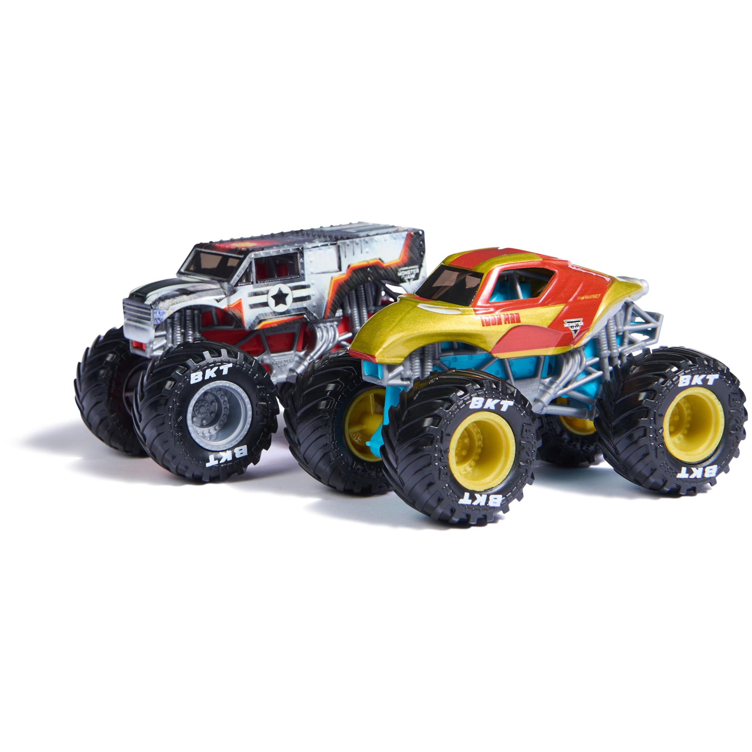 Monster Jam Marvel Iron Man vs War Machine 1:64 scale die-cast for action-packed play.