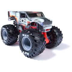 Monster Jam Marvel War Machine showcase with stylized rims and sturdy chassis.