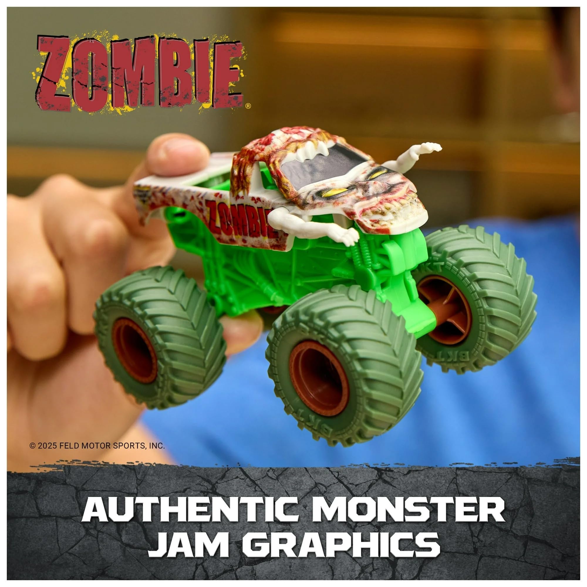 Monster Jam Smash and Bash Zombie tires close-up highlighting premium BKT tires