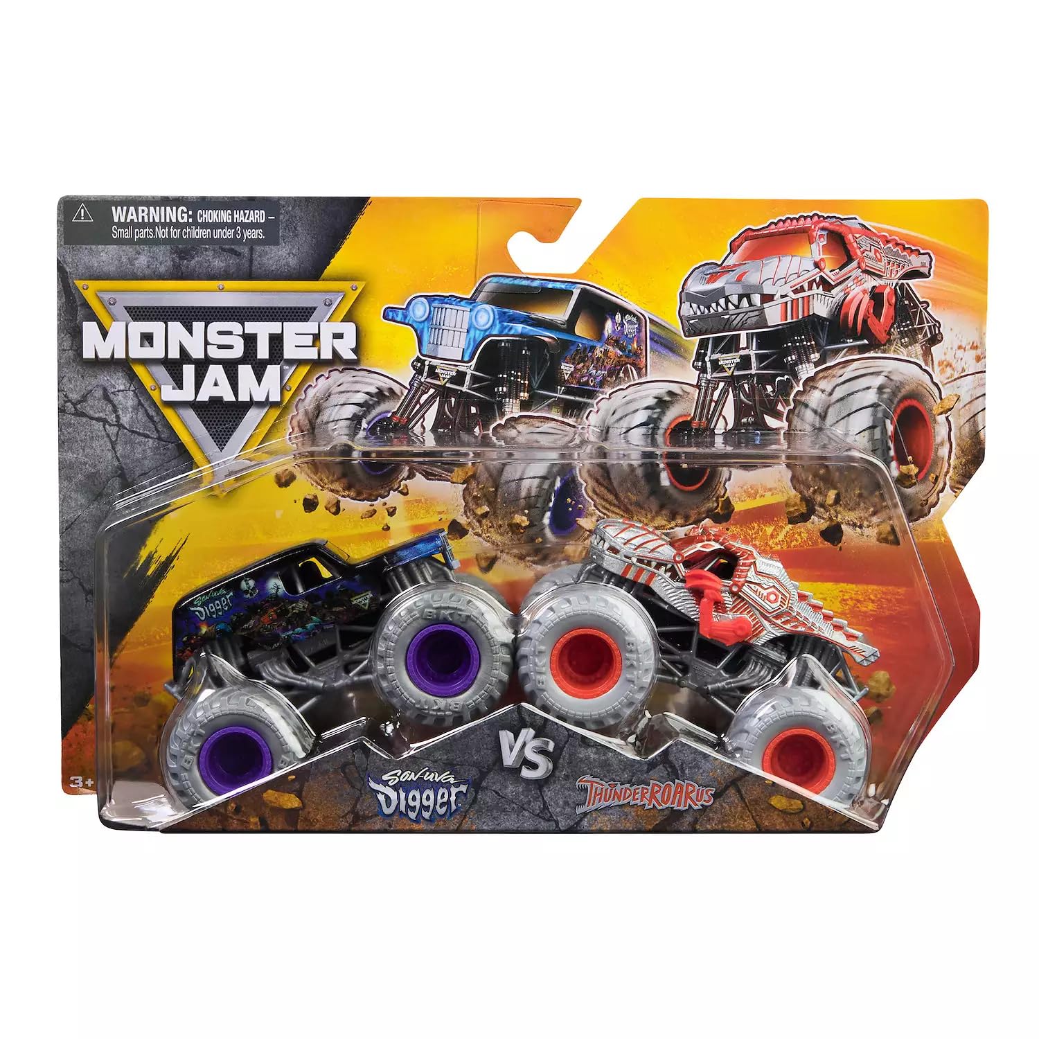 Monster Jam Son-uVa Digger front view in die-cast finish for dynamic play.
