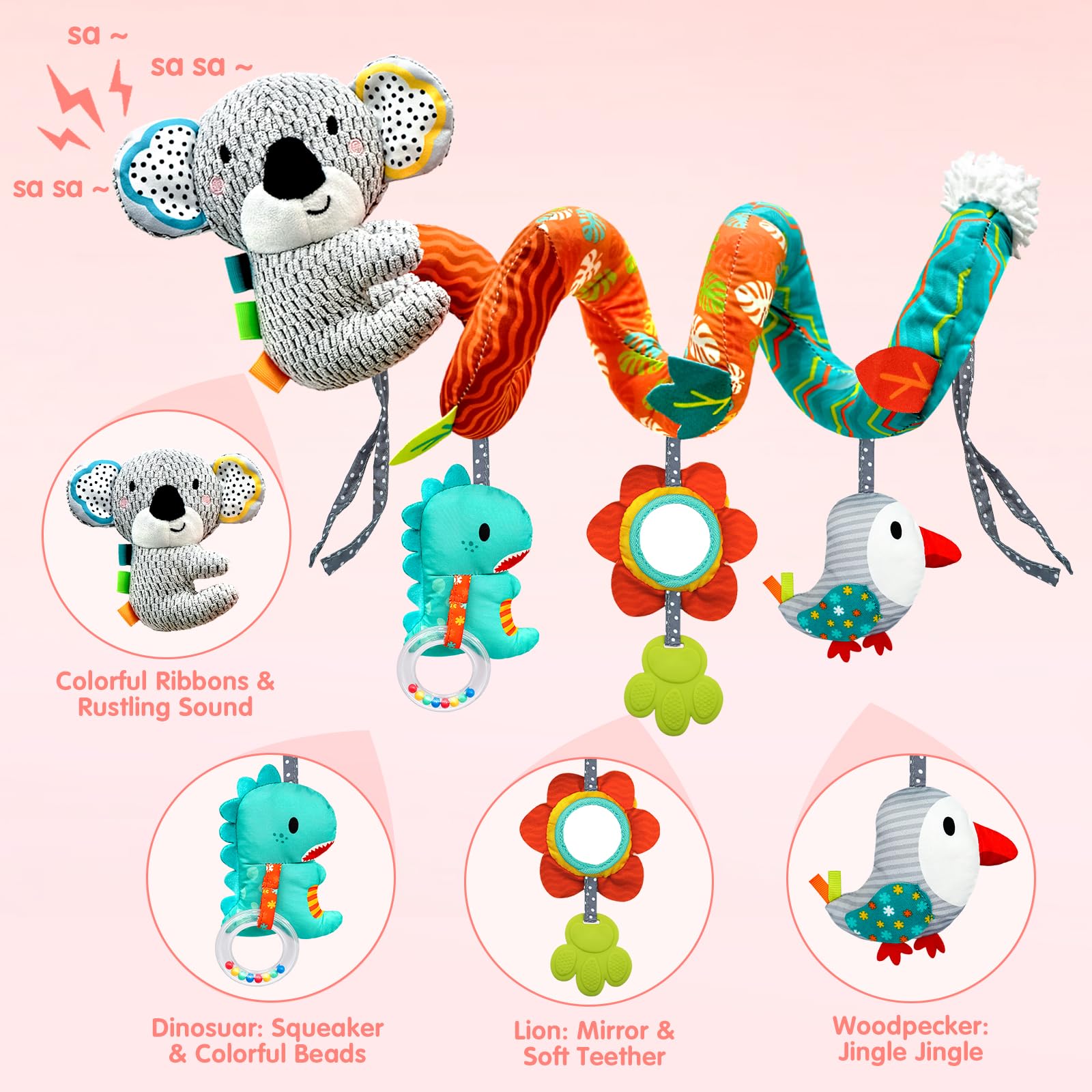 MONSTIME koala car seat toy with colorful beads supporting color perception