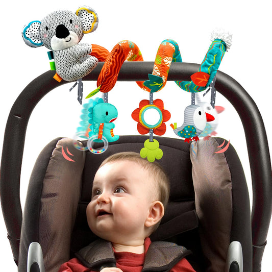 MONSTIME koala car seat toy with dinosaur squeak boosts visual exploration and early curiosity