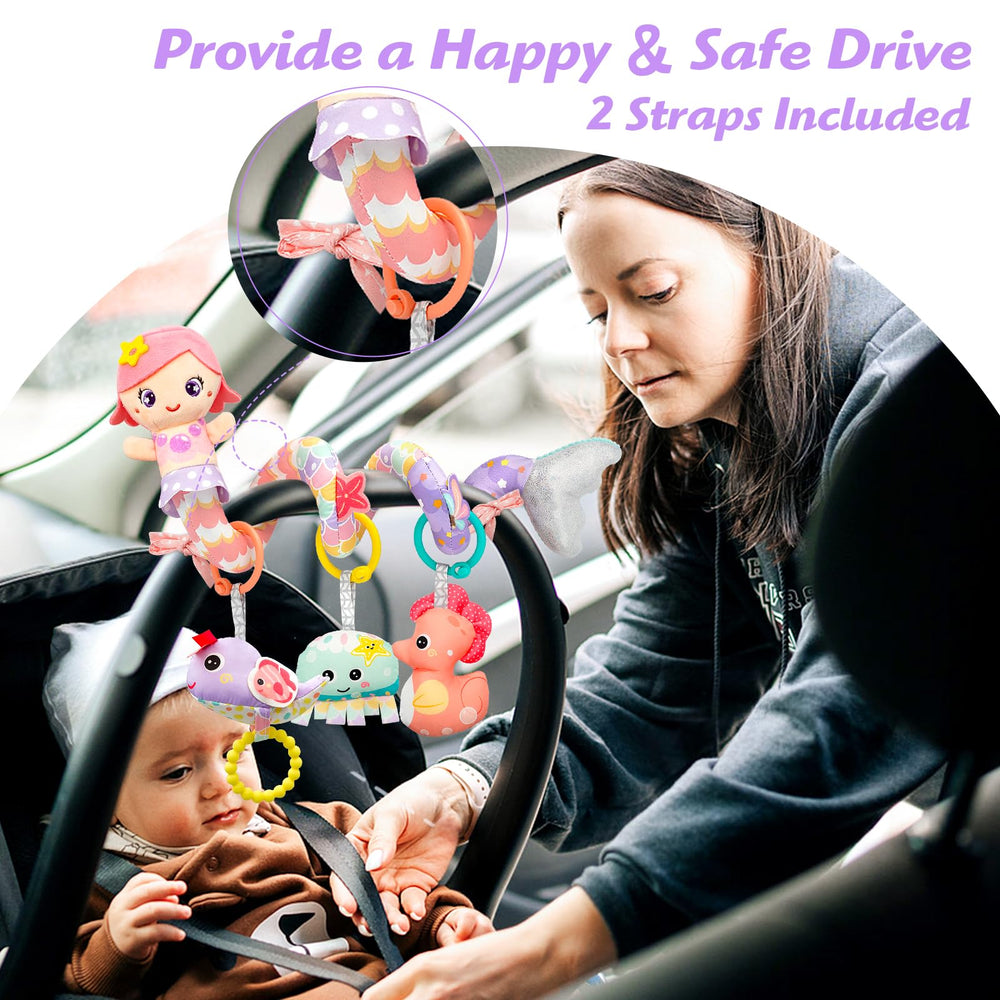 MONSTIME spiral car seat toy keeps baby entertained during travel.