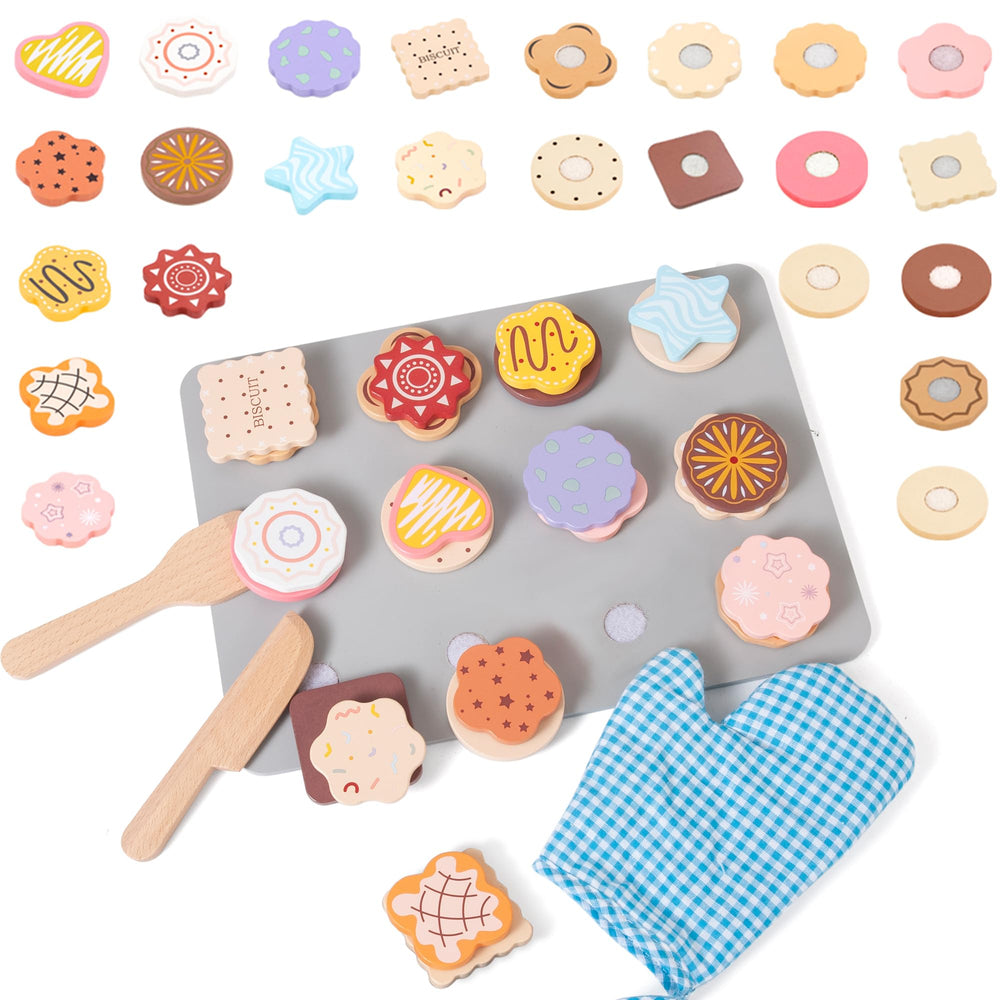 Mont Pleasant wooden cookie bases shown for pretend baking and color matching play