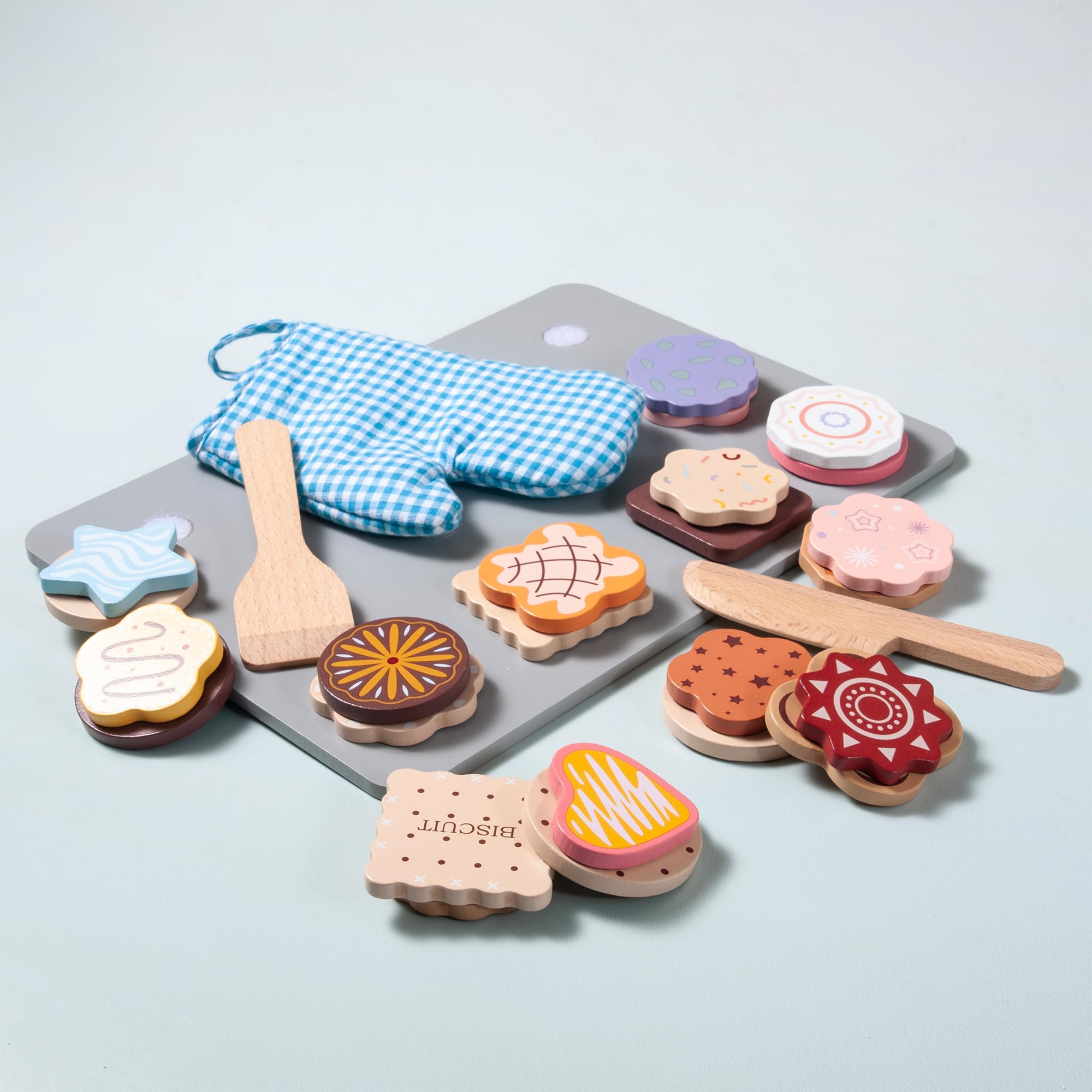 Mont Pleasant wooden cookie tops in bright colors for creative mix-and-match cookies