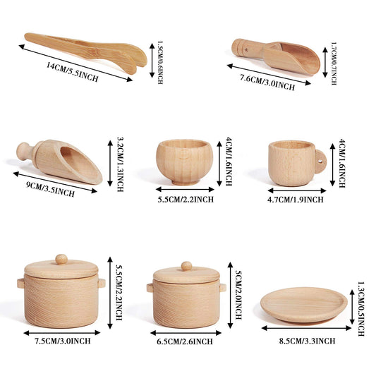 MONT PLEASANT wooden-dish-and-tongs for pouring and scooping play
