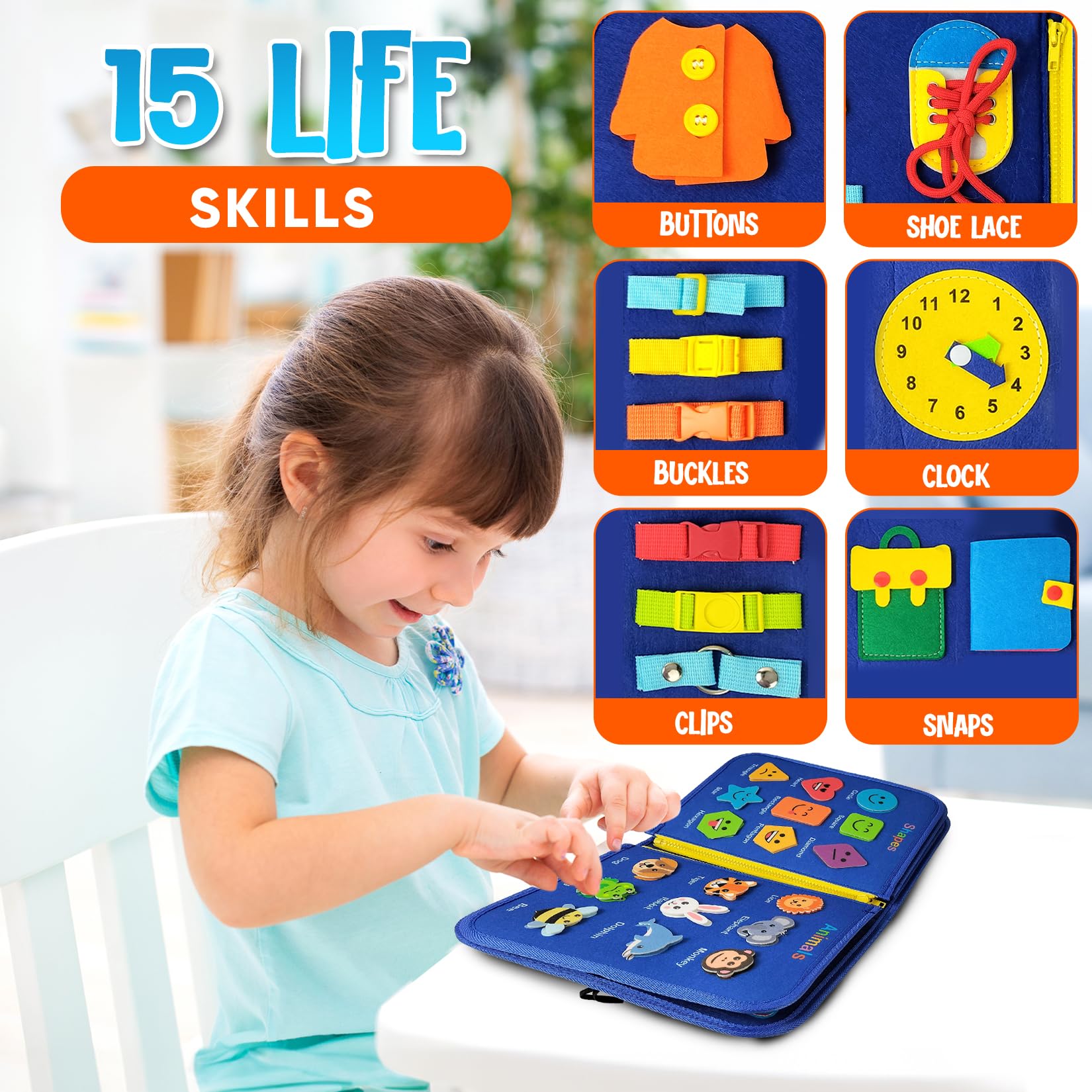 Montessori Busy Board built-in travel handle facilitates easy transport
