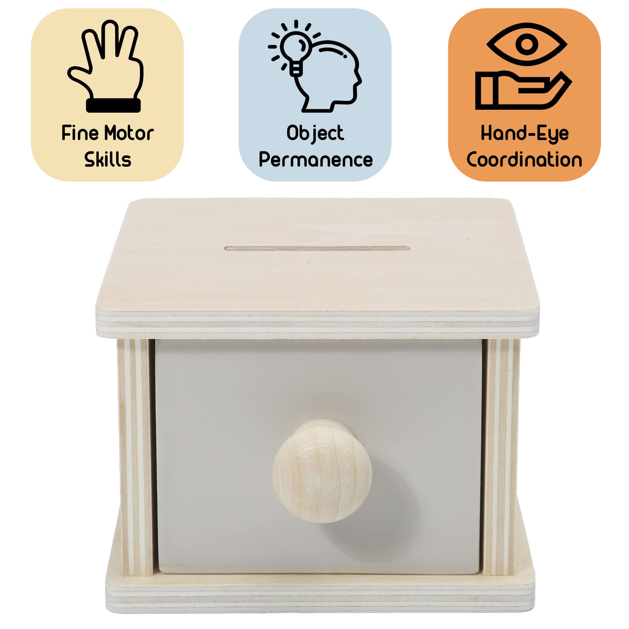 Montessori Mama coin box detachable drawer adds problem-solving fun.