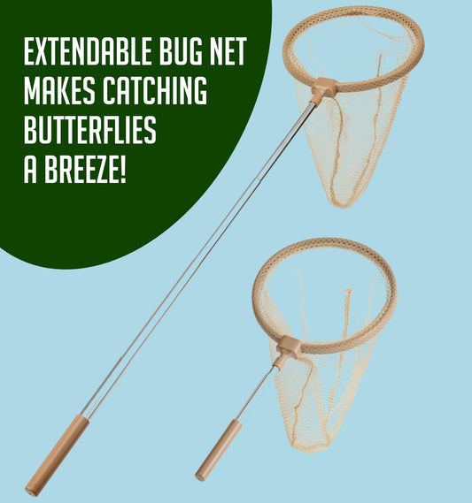 Montessori Mama extendable butterfly net for distance bug catching.