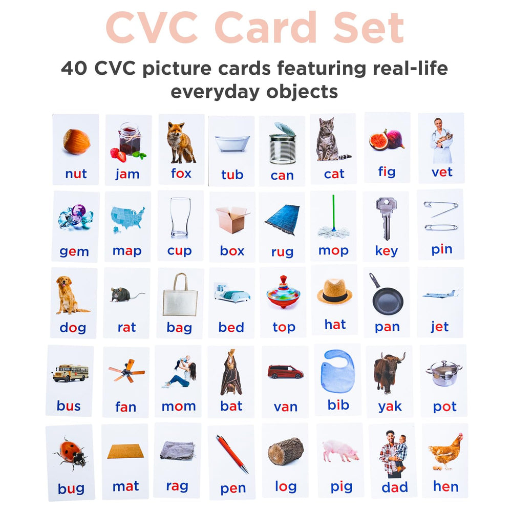 Montessori & Me CVC picture cards support phonics and object recognition.