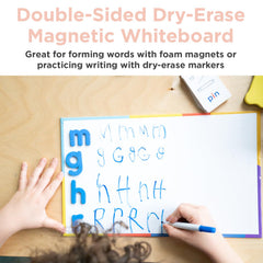 Montessori & Me double-sided magnetic board for writing and drawing practice.